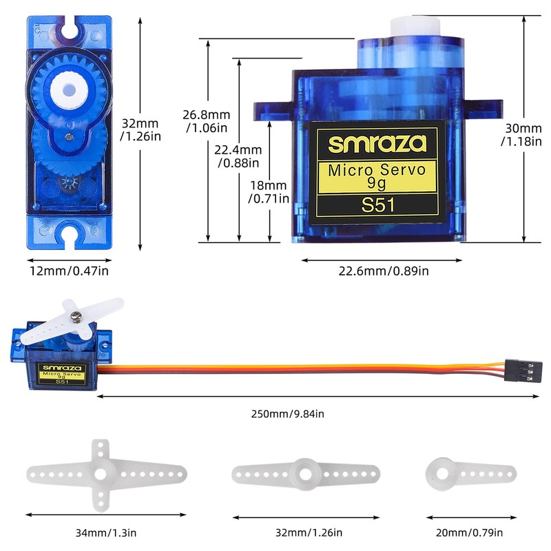 Smraza 12 Pcs SG90 9G Micro Servo Motor Kit for