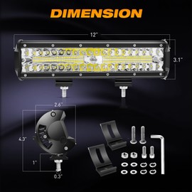 LED Light Bar 12Inch 300W Off Road Light Pods,KINGOPT LED Spot Flood Combo Beam High Brightness with Wiring Harness Kit Fog Lamps Driving Boat Work Lights for Truck Car Golf SUV ATV UTV Jeep Harvester