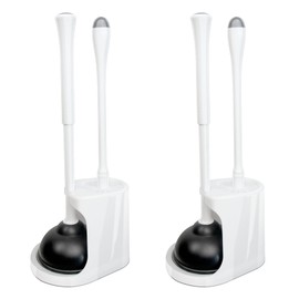 CELOX 2 Set Toilet Brush and Plunger Set, Toilet Brush and Holder Set, Toilet Bowl Brush and Holder, White