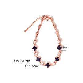 S925 Silver 14K Rose Gold plated Clover Lucky Bracelet for Women Cubic Zirconia Green/Black Flower Four Leaf Link Bracelets Trendy Jewelry Gifts for Women
