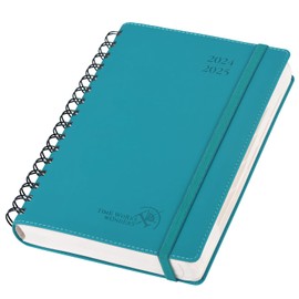 POPRUN Daily Planner 2024-2025 One Page per Day with Spiral Bound Leather Hardcover - Academic Year Appointment Book (Jul.2024 - Jun.2025) with Hourly Slots, Inner Pocket, 5.5" x 8.5", Pacific Green