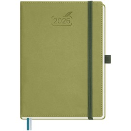 BEZEND Calendar 2026 Book Calendar A5 1 Week 2 Pages Diary 2026 Weekly Planner with 80 g/m² Paper & Monthly Index Planner & Appointment Calendar with PU Leather Hardcover - Kiwi