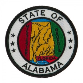 Alabama State Seal Patch Round 3" Diameter, Embroidered Iron On or Sew On Seal Patch Flag Emblem