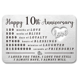 Luptiteuy 10 Year Anniversary for Him Wallet Card Gifts for Husband Wife 10 Year Anniversary Card for Him Her Happy 10th Wedding Anniversary Present for Couple