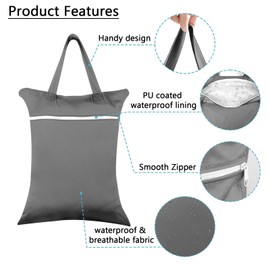 Wet Bag Set, Waterproof Wetbag with Handle and Zip, Washable, Reusable Wet Bags for Wet Baby Cloth Nappies, Swimwear and Sportswear, 40 x 50 cm (Black & Grey)