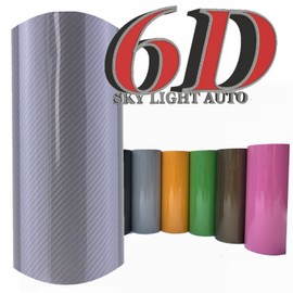 skylightauto 6D Glossy Shinny Carbon Fiber Vinyl Car Decal Wrap Sheet Sticker With Air Releasease (1ft x 5ft, Silver)