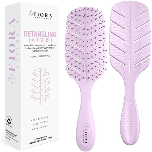 Detangler Brush by Fiora Naturals - 100% Bio-Friendly Detangling brush w/Ultra-Soft Bristles - Glide Through Tangles with Ease - For Curly, Straight, Black Natural, Women, Men, Kids - Dry and Wet Hair