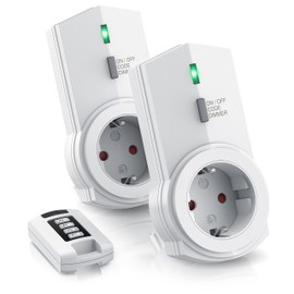 CSL Dimmable Radio Sockets Set with Remote Control Set of 2 for Indoor Use + 1 Remote Control LED Status Display Integrated Touch Protection IP20