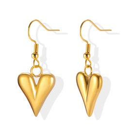 Dreamtimes Puffy Heart Charm Earrings For Women Love Heart Pendant Earrings for Women Cute Small Heart Pendant Earring Protection Prayer Faith Jewelry (Gold)