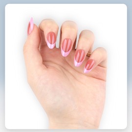 Pink French Tip Press on Nails Short Almond Fake Nails Nude False Nails Acrylic Glue on Nails Glossy Full Cover Stick on Nails Reusable Artificial Nails for Women 30 Pcs