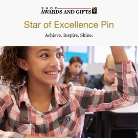 SHOP AWARDS AND GIFTS 1 Inch Round Enamel Star of Excellence Lapel Pin, Achievement Award, Honor, Recognition Gifts, Bulk Pack of 12