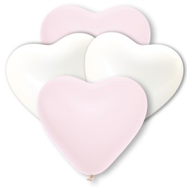 Twist4® Premium Heart Balloons in Pink / White - Made in EU - 100% Natural Latex - Heart Shape Love Wedding Valentine's Day - Suitable for Helium (Pack of 50, Pink/White)