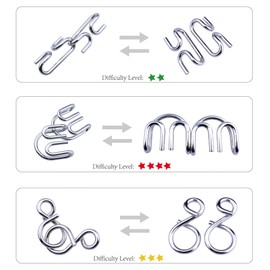 Ameego 6 PCS/Set Metal Wooden IQ Puzzle Brain Teaser IQ Game Toy for Kids and Adults