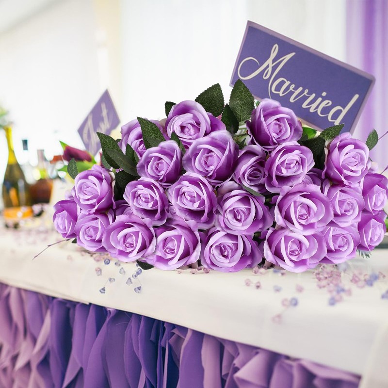 IHFAIO 40 PCS Artificial Flowers Fake Roses with Long Stem