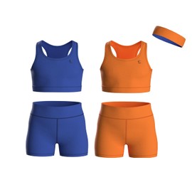 Essenclo Girls Clothing Athletic Sets Sleeveless Crop Tank Tops & Bike Shorts Cheer, Gymnastics, Volleyball Size 3-16 (5 Pcs) - E2108 - Set-5-3-4