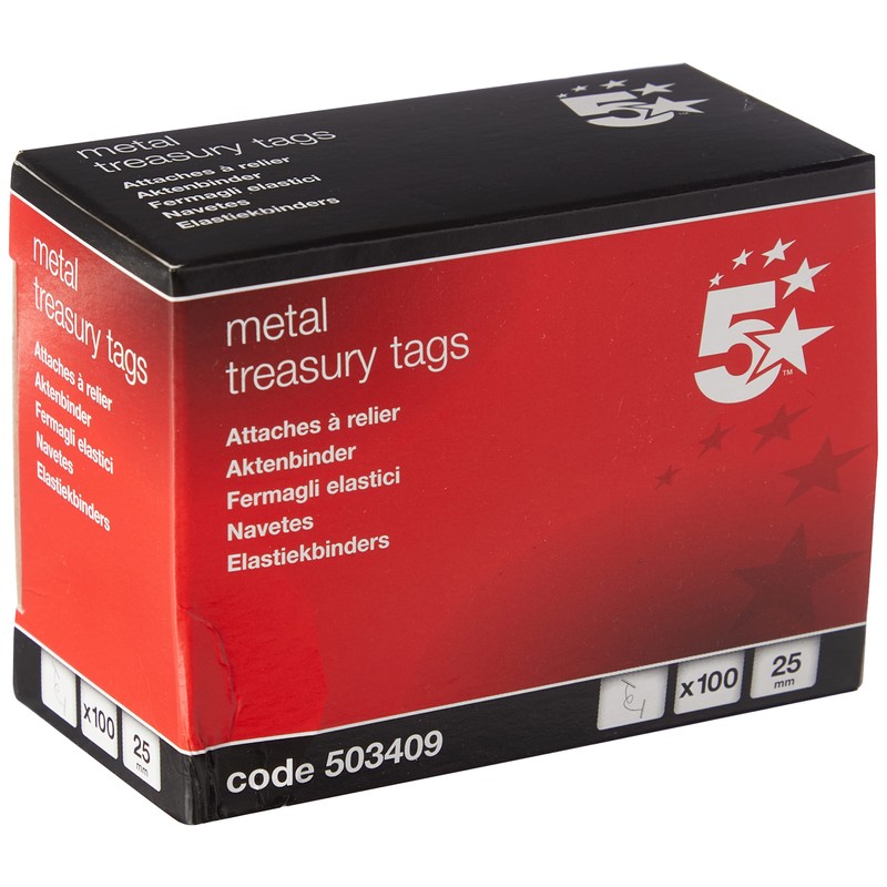 5 Star Treasury Tags Metal-ended 25mm Green [Pack of 100]