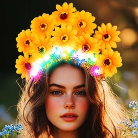 Catery Sunflower Headband Light Up Daisy Flower Headpiece Boho Hair Accessories for Women