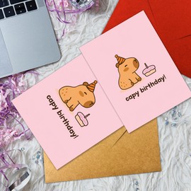 Podagree Capybara Birthday Card Capybara Birthday Cards for Girlfriend Her Cute Animal Card from Friend Family Cute Capy Birthday Greeting Card Happy Birthday Card for Men Women