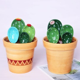 Kelendle Ceramic Cactus Measuring Spoons with Holder Set of 5 Baking Measuring Spoons for Wet & Dry Ingredients Cactus Figurine Dishwasher Safe Mixed Colors 1 Tbsp 1 TSP 1/2 TSP 1/4 TSP 1 Cup Yellow