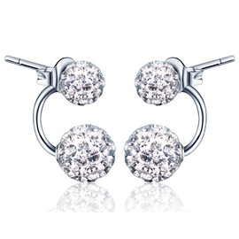 Yumilok 925 Sterling Silver Double Crystal Ball Earrings Stud Earrings Jackets Hypoallergenic Earrings for Women Girls, Sterling Silver Crystal, Crystal