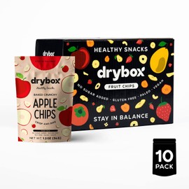 Drybox Dried Apple Chips No Sugar Added Apple Crisps 10 Pack Dehydrated Oven Baked Sliced Apple Snack Packs for School Lunch Office Picnic Exercise | Non-GMO Gluten Free Keto Snack, 1.2 oz per pack, 10 Packs
