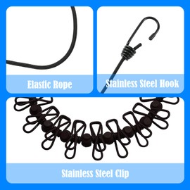 2 Pack Camping Clothesline Portable 12 Clothespins, Black Camping Accessories Travel Clothesline for Outdoor Indoor, Retractable Clothes Line Elastic Clothesline for Camper Hotel Room