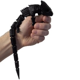 RJW Design Store Large Reptile Fidget - Articulated Lizard, Anxiety Stress Relief, ADHD & Autism Friendly Bearded Dragon Fidget Pet (Black)
