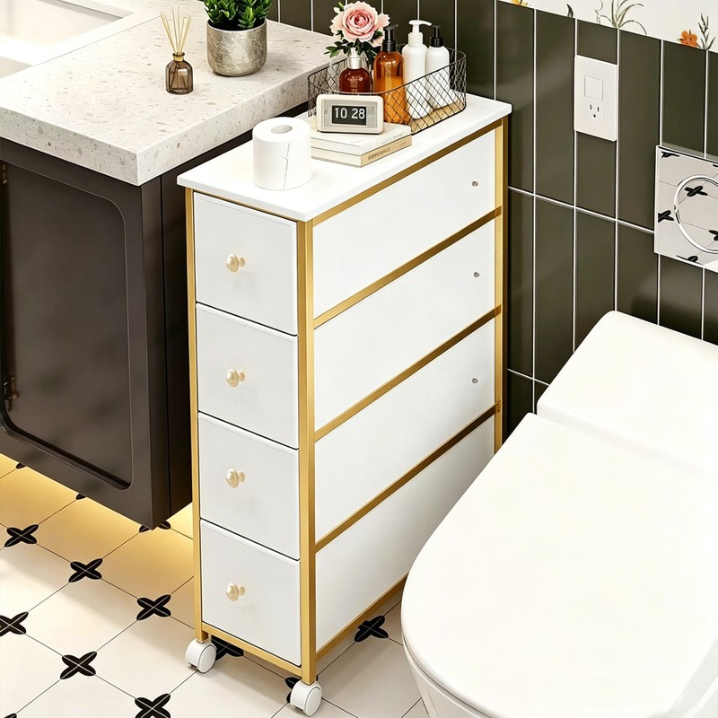 Narrow Storage Cabinet, Narrow Nightstand Dresser with 4 Drawers