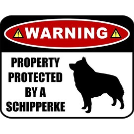 PCSCP Warning Property Protected by a Schipperke (SILHOUETTE) 11.5 inch x 9 inch Laminated Dog Sign