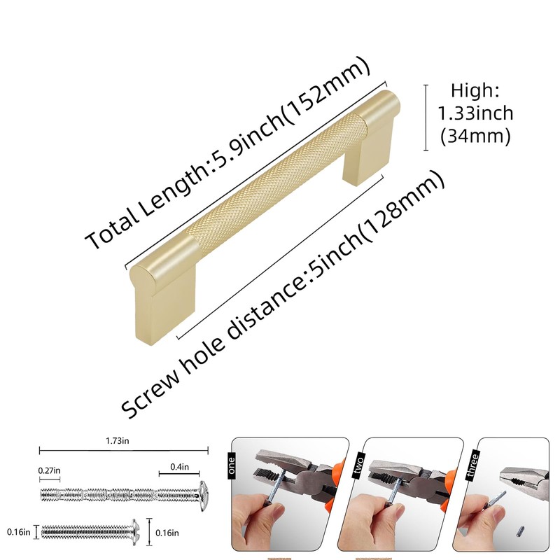 BUKOBYHE 10 Pack 5Inch Kitchen Cabinet Handles Brushed Brass Knurled