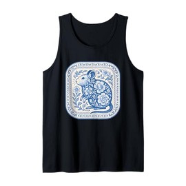 Delft Blue Degu Floral Ceramic Pattern Tank Top