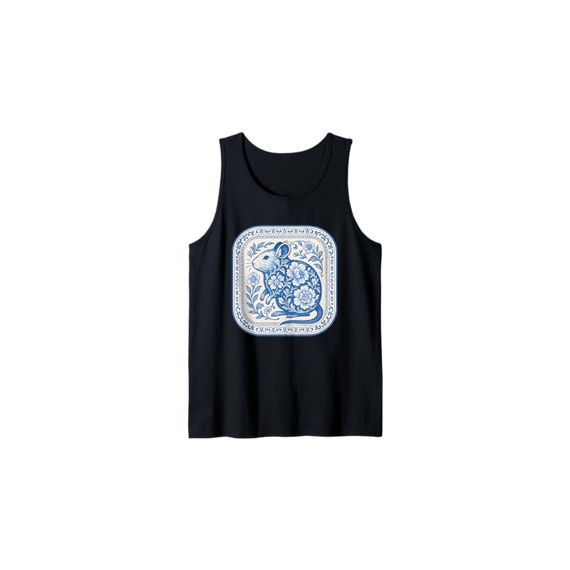 Delft Blue Degu Floral Ceramic Pattern Tank Top