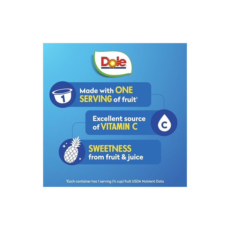 Dole Fruit Bowls Pineapple Tidbits in 100% Juice Snacks, 4oz