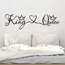 AnFigure Love Quotes Wall Stickers: Inspirational Vinyl Art Couples Wall Decals for Home Bedroom Bathroom Living Room - King & Queen 25"X7"