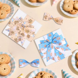 Diartpaint Milk and Cookies Wired Edge Ribbons for Wrapping Gifts 2 Roll 10 Yard Chocolate Chip Cookie Ribbon for Milk Cookies Birthday Baby Shower Party Supply DIY Craft Wreath Bows Decorative Ribbon