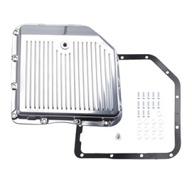 Riyhch SP8491 Polished Finned Aluminum Transmission Oil Pan with Gasket & Bolts with Drain Plug Kit Fit for GM TH350 TH350C TH250 TH250C, Depth 2-1/4''