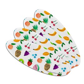 Tiny Fruits Bananas Cherries Grapes Kiwi Pineapples Double-Sided Oval Nail File Emery Board Set 4 Pack