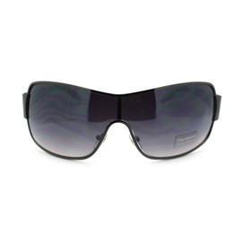 Mens Oversized Rectangular Shield Designer Fashion Warp Sunglasses Gunmetal