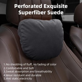 Phxoinu 2 Pcs Car Headrest Neck Pillow for Driving,Universal Premium Suede Leather Soft and Comfortable Headrest,Two Gears of Height Adjustment Car Seat Headrest Pillow Car Interior Accessories