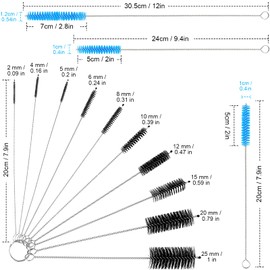 16 cepillos reutilizables de limpieza de popote, tubo de ensayo, cepillo para polvo largo de limpieza de popote, herramienta de lavado de nailon, cepillo para polvo reutilizable para botellas de diferentes tamaños (azul-negro, 16 piezas)