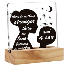 Mother Gift Mom Gifts From Son, Mother Son Love Quotes Desk Decor Acrylic Desk Plaque Sign with Wood Stand Home Office Desk Sign Keepsake Present