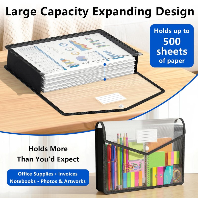 Binditek 5 Pack Plastic Expanding Folders, Expandable Document Folder with