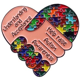 KAWADU Autism Awareness Heart Shaped Lapel Pin Badge Colored Enamel Puzzle Brooch Support Gift