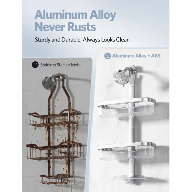 LAMU 3-Tier Hanging Shower Caddy Rustproof Organizer Over Showerhead Hooks