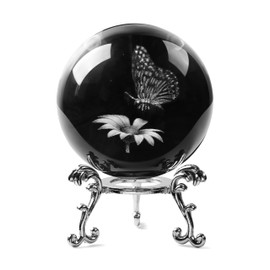 JFTOSALE 60mm 3D Laser Butterfly Crystal Ball with Stand Paperweight Glass Butterfly with Flower Decorative Balls Decor for Home Table