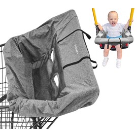 2-in-1 Shopping Cart Cover and Cushy High Chair Cover for Baby, Universal Fit Cart Cover for Babies, Comfortable Cover for Grocery Cart, Must Have Baby Gift, Machine Washable, Gray