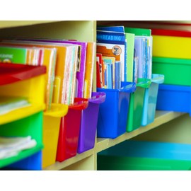 Storex Small Book Bin, Linking Storage Bin, Dry Erase Surface, 11.75" x 8.5" x 4.5" STEM Green (Pack of 6)