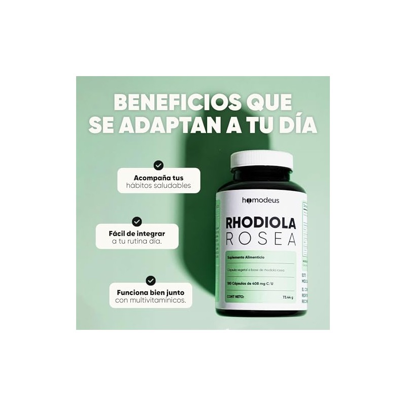 Rhodiola Rosea 180 Cápsulas, Adaptógeno para 3 Meses Nootropico Homodeus