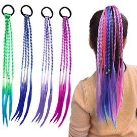 Coloured Hair Extensions, Colourful Hair Strands, Children, 40 cm, Children's Colourful Hair with Elastic Rope Band for Girls, Party, Birthday, Sports and Photo (Multi-Colour)