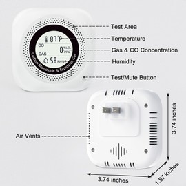 YC302 Pro+ Carbon Monoxide & Natural Gas Combination Detector, Plug in CO&Natural Gas,Methane, Propane,LPG& Temp & Humidity 4 in 1 Monitor Alarm for Home/Camping/RV/Kitchen/Hotel(2 Pack)